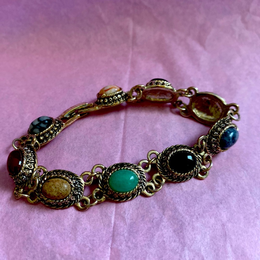 Multi colored Stone Silver Bracelet
